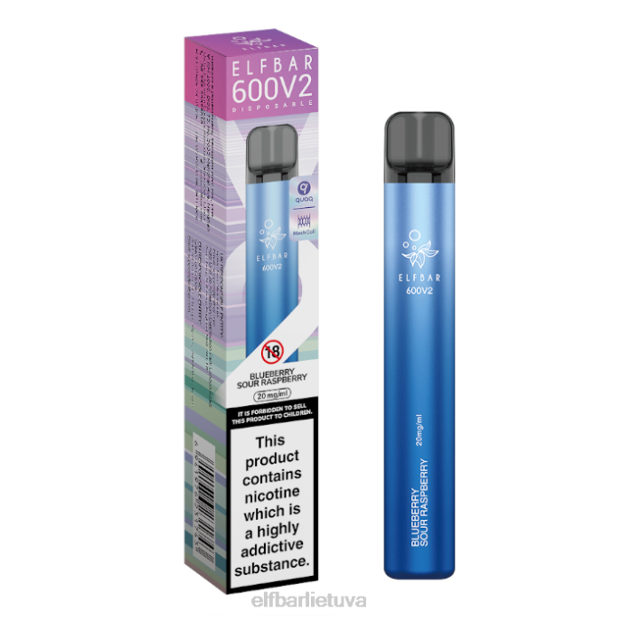 elfbar 600v2 vienkartinis vape - 20mg 24L210 mėlynių rūgščių aviečių